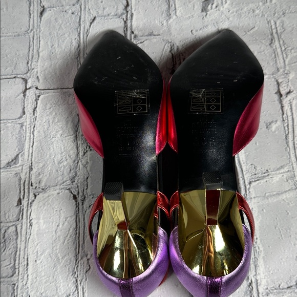 Le Clique Kat Maconie Pink Metallic Flared Tapered Stiletto Heels Pumps sz 9 US - Picture 7 of 16